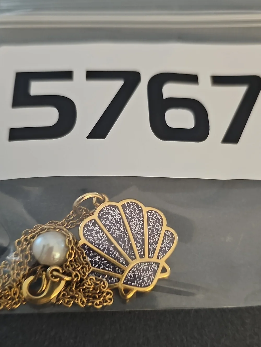 Gold Shell Pendant Necklace with Pearl Accent. About 18